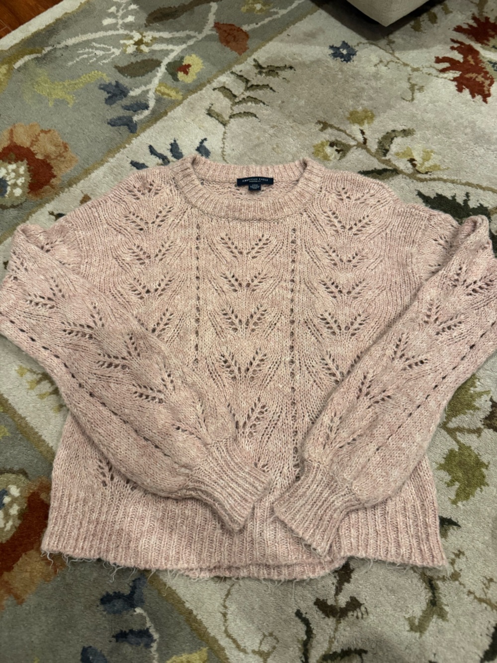American Eagle Outfitters Blush Pink Openwork Crewneck Sweater Small